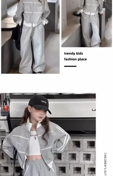 Design Gray Zip-Up Track Set with Embroidered Bow Detail Sweatpants Tracksuit - 10