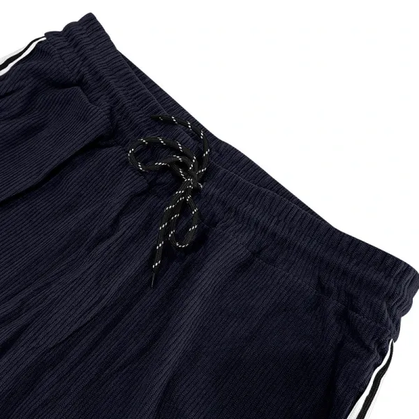 Design Corduroy Track Pants Black with White Stripes Sweatpants - 12