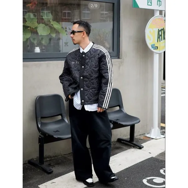 Adidas Originals Quilted Track Jacket Black with White Stripes Outerwear - 1