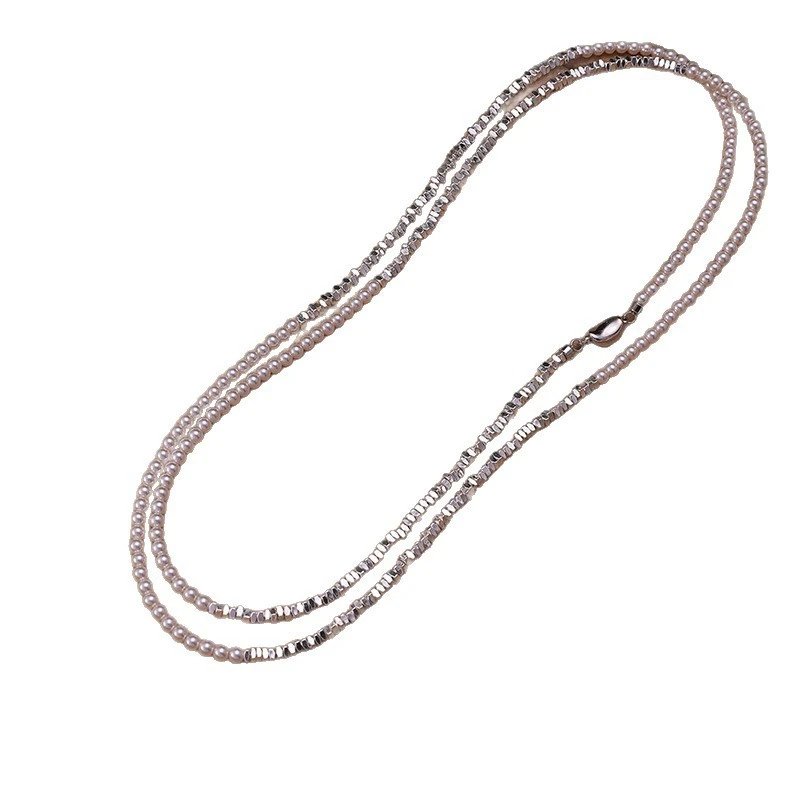Crystal Beaded Silver Chain Necklace