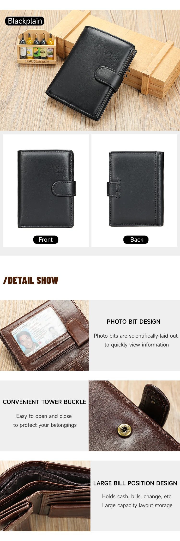 Design Classic Snap Closure Brown Leather Short Wallet - 6