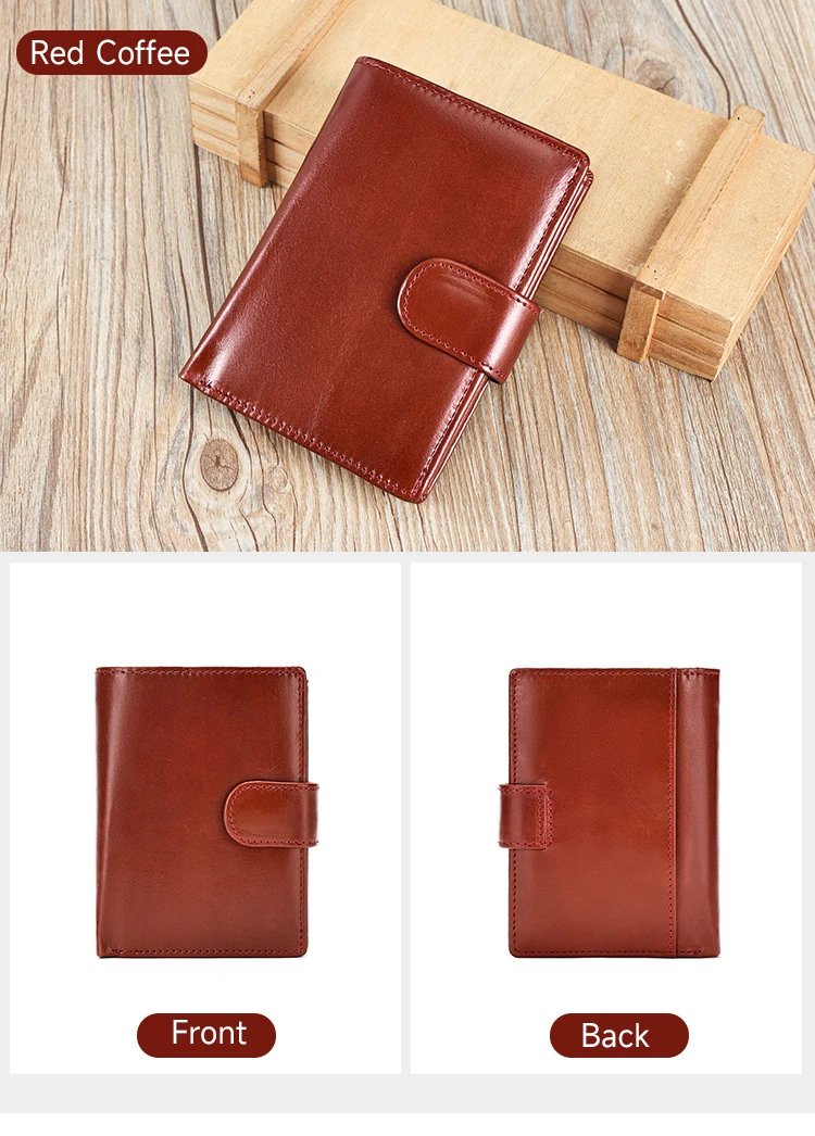 Design Classic Snap Closure Brown Leather Short Wallet - 7