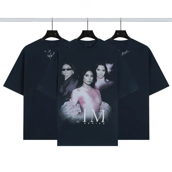 Design IM Ashian Kim Kardashian Portrait Graphic T-Shirt Black T-Shirts - 1
