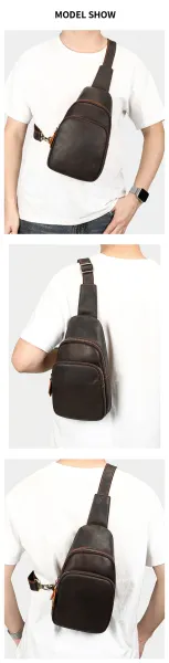 Design Leather Sling Bag Brown Crossbody Bag - 7