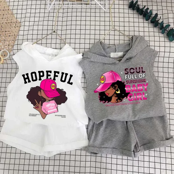 Design Hopeful Graphic Sleeveless Hoodie Set Black - 8