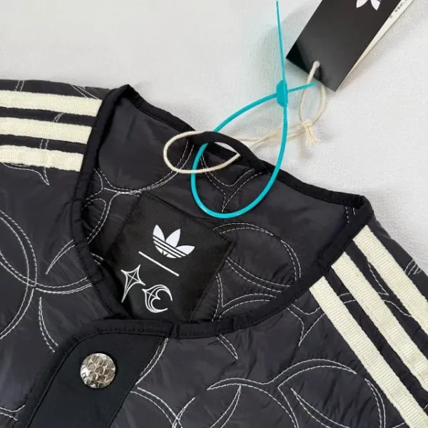 Adidas Originals Quilted Track Jacket Black with White Stripes Outerwear - 24