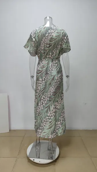Design Wrap Dress with Abstract Print Green Multicolor Dress - 9