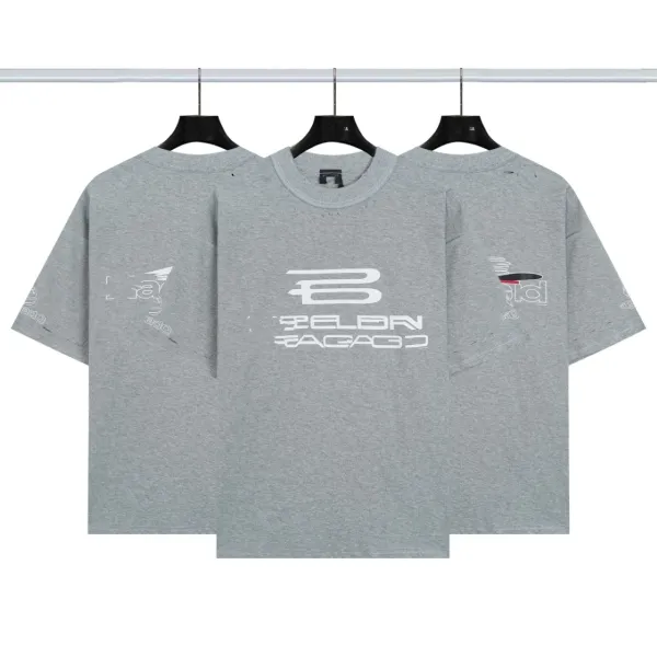 Balenciaga B Logo Distressed Gray T-Shirt - 1