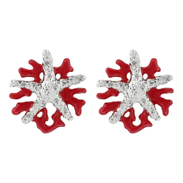 Design Coral Star Earrings Red Silver Jewelry - 1