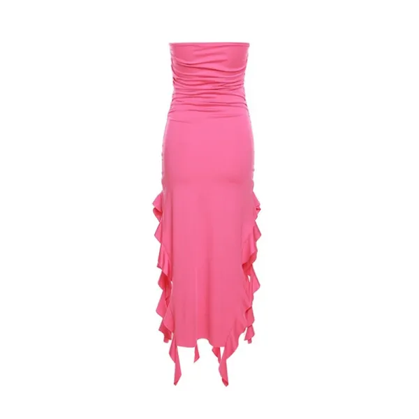 Design Ruffled Hem Strapless Midi Dress White - 28