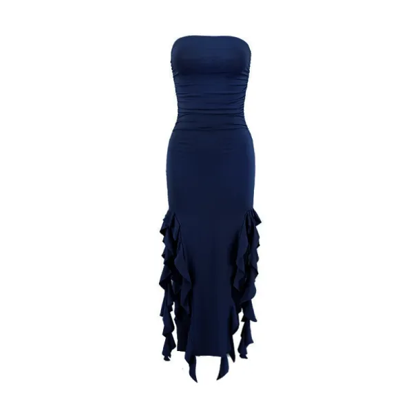 Design Ruffled Hem Strapless Midi Dress White - 33