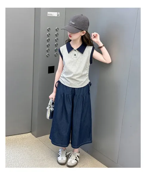 Design Wide-Leg Denim Culottes Navy Blue Pants - 14