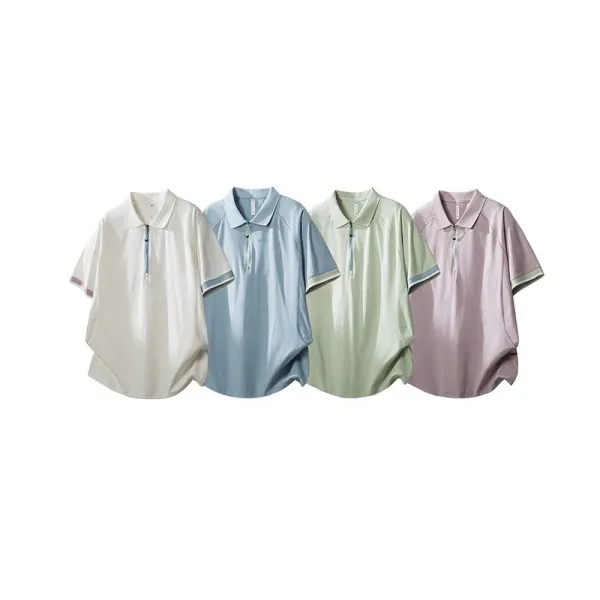 Design Half-Zip Polo Shirt in Mint Green with Light Blue Trim Tops Polo - 2