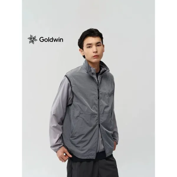 Design Grid-Textured Zip-Up Vest Olive Green Vest Outerwear.vest - 13