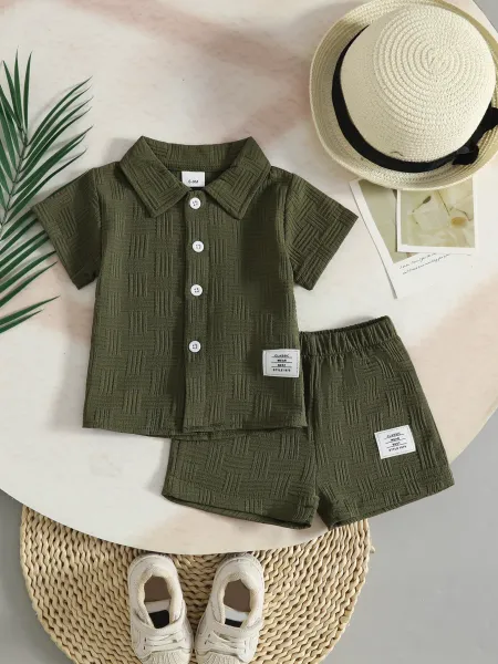 Design Classic Wear 1975 Woven Texture Short Set White Kids Casual Set Sets - 2