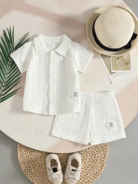 Design Classic Wear 1975 Woven Texture Short Set White Kids Casual Set Sets - 9
