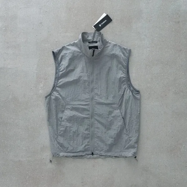 Design Grid-Textured Zip-Up Vest Olive Green Vest Outerwear.vest - 19