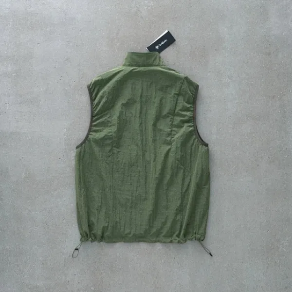 Design Grid-Textured Zip-Up Vest Olive Green Vest Outerwear.vest - 22