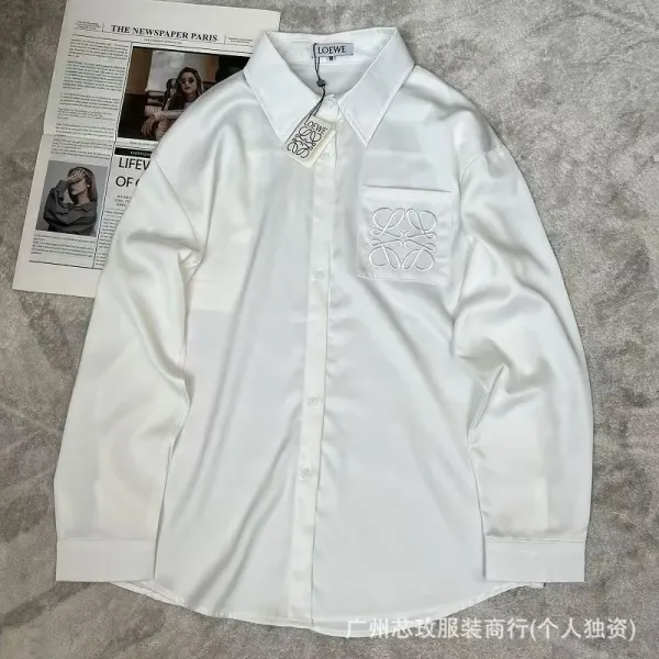 Loewe Anagram Embroidered Silk Shirt Beige - 10