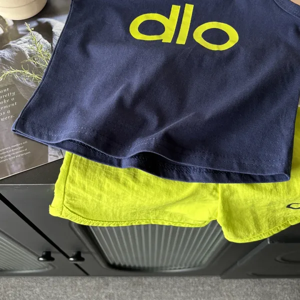 Design Alo Kids Korean-Style Loose-Fitting Two-Piece Set Navy Yellow Sets - 5