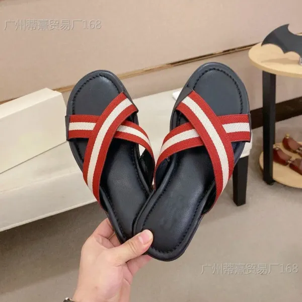 Design Bally Striped Thong Sandal Black / Red Slippers - 9