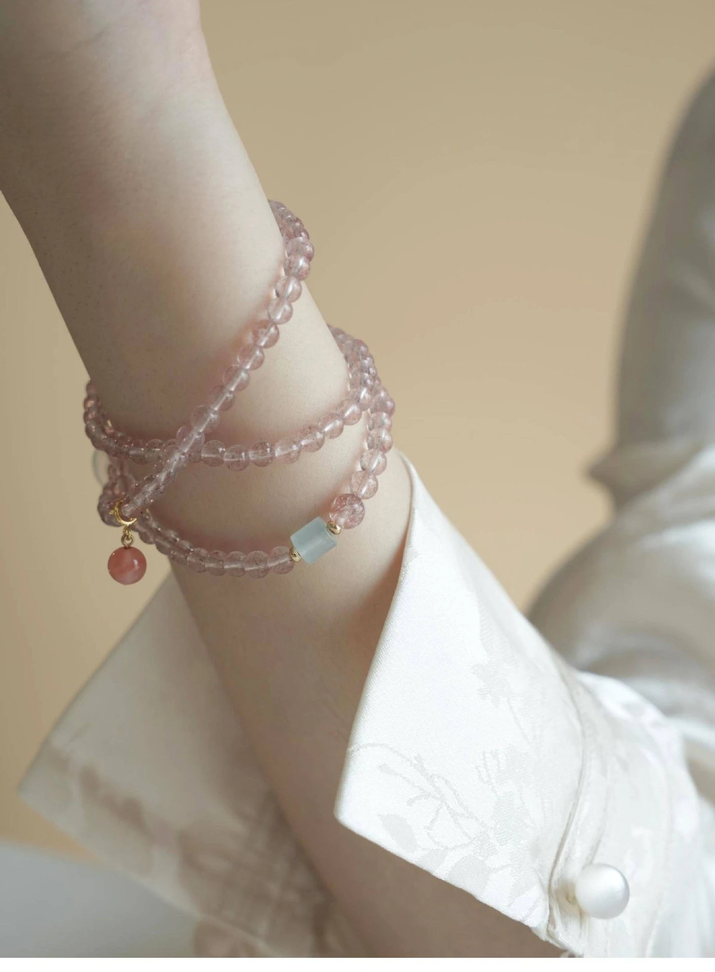 Design Crystal Bead Wrap Bracelet with Peach Charm Pink Bracelets Jewelry - 9