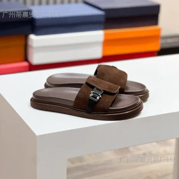 Off-White Industrial Slide Brown Suede Sandals - 7
