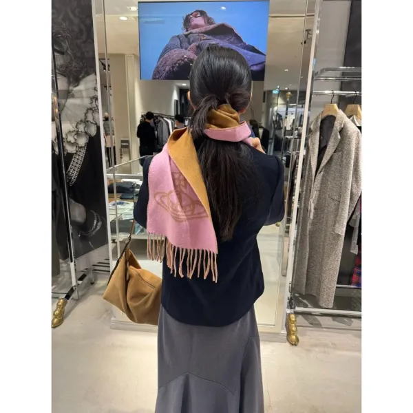 Vivienne Westwood Orb Logo Cashmere Scarf Black - 17