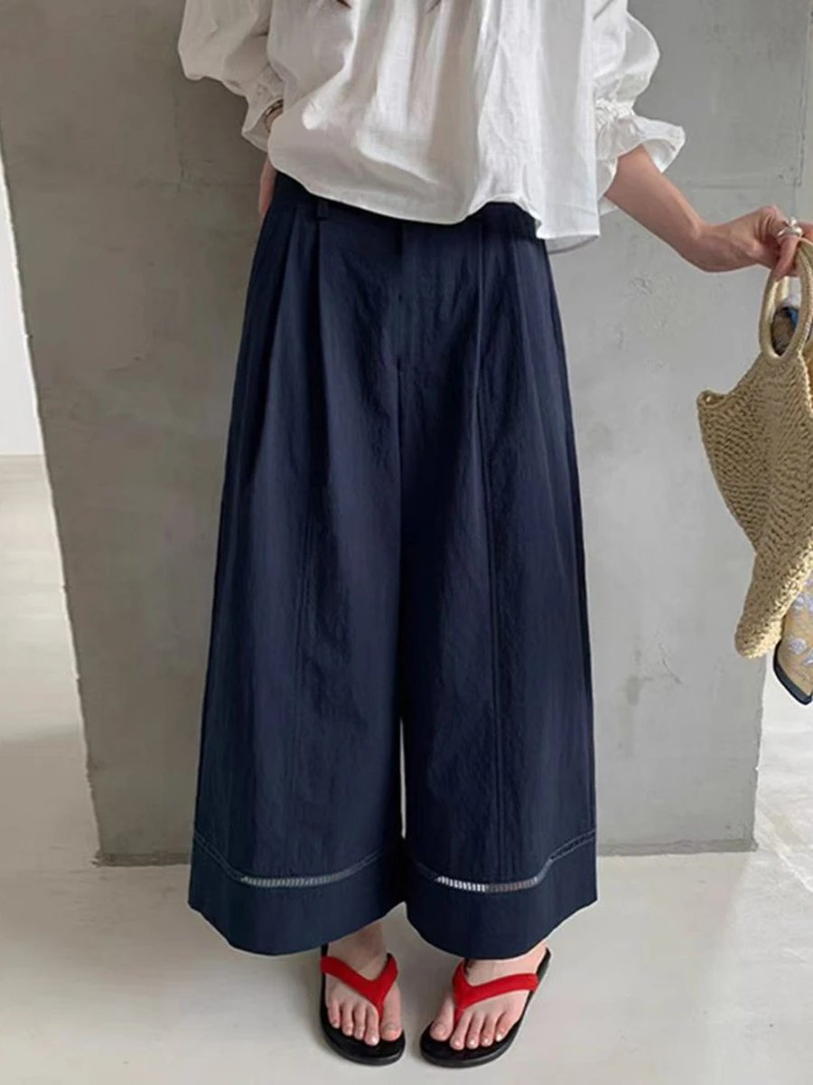 Design Wide-Leg Cropped Pants with Contrast Stitching Black - 14