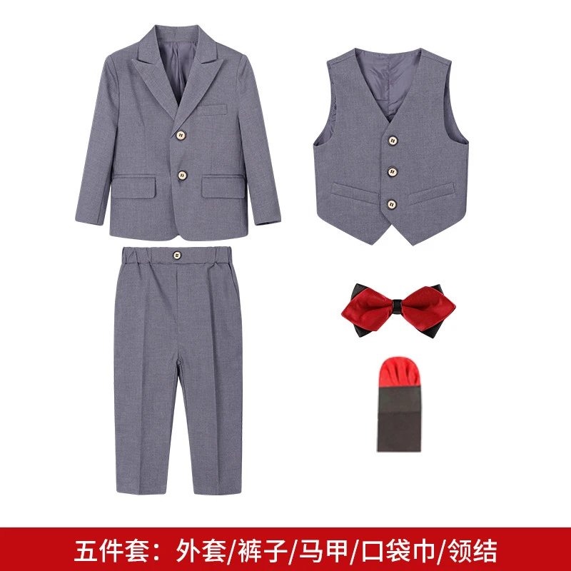 灰色5件套（外套+马甲+长裤+口袋巾+领结）