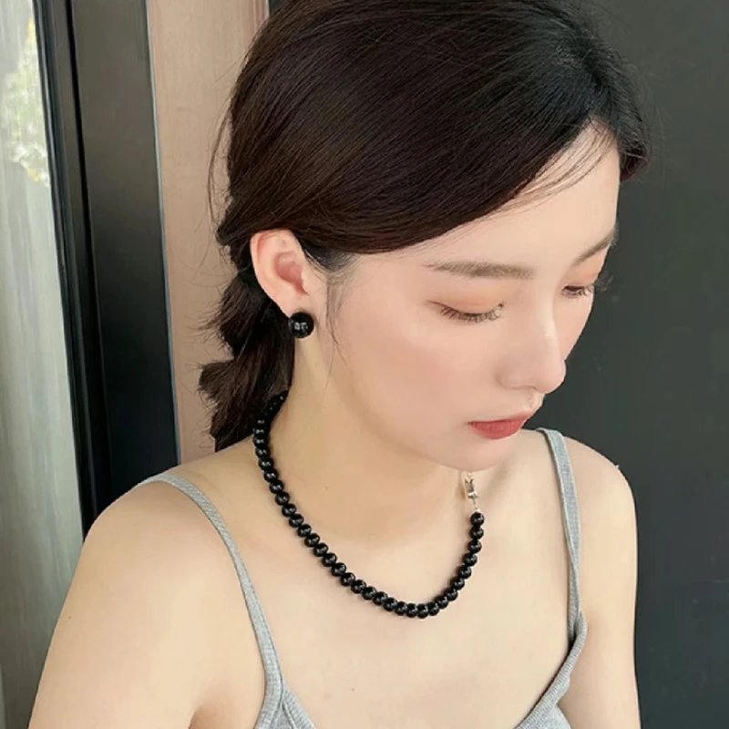Black Onyx Ball Stud Earrings Minimalist Jewelry