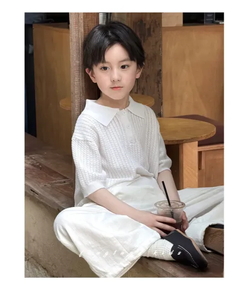 Design MKX Studio Knit Polo Shirt and Wide-Leg Pants Set in Off-White Sets - 21