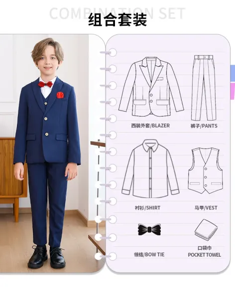Design Six-Piece Formal Suit Set Gray with White Shirt and Red Bow Tie - 8
