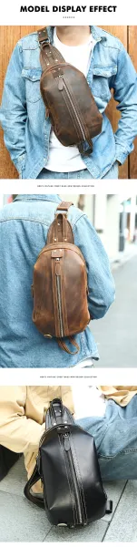 Design Leather Sling Bag Black Crossbody Bag - 8