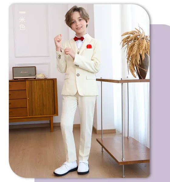 Design Six-Piece Formal Suit Set Gray with White Shirt and Red Bow Tie - 30