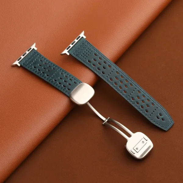 Apple Watch Perforated Leather Band Teal Smartwatch Strap Smartwatches - 1