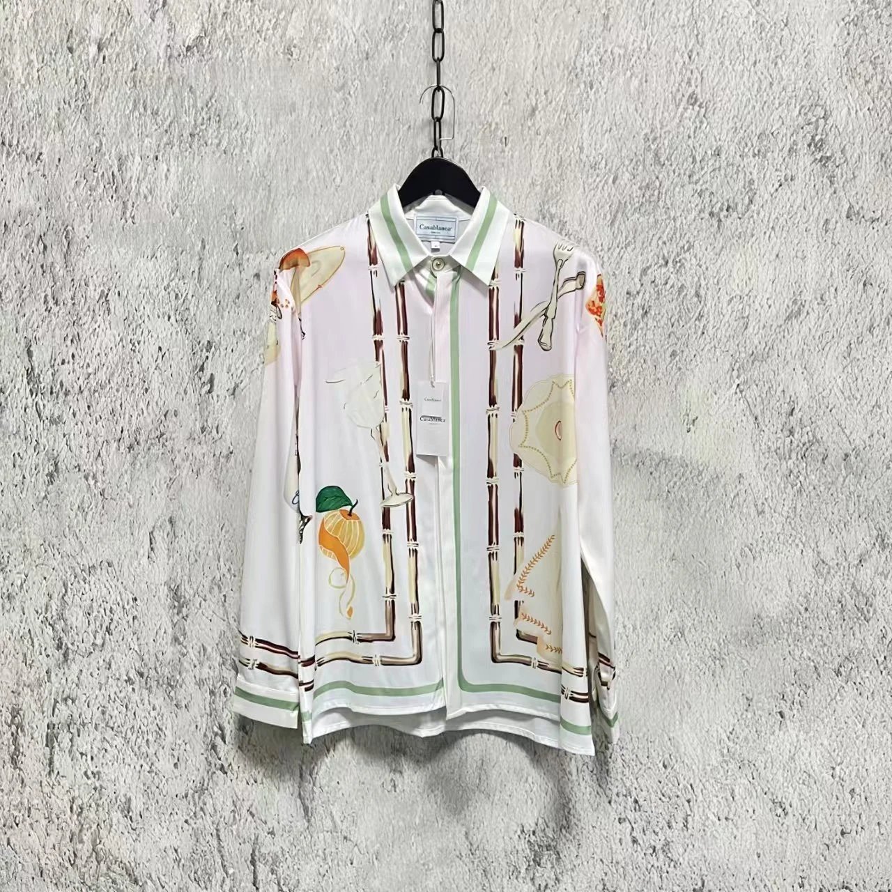 Casablanca Bamboo Print Silk Shirt White