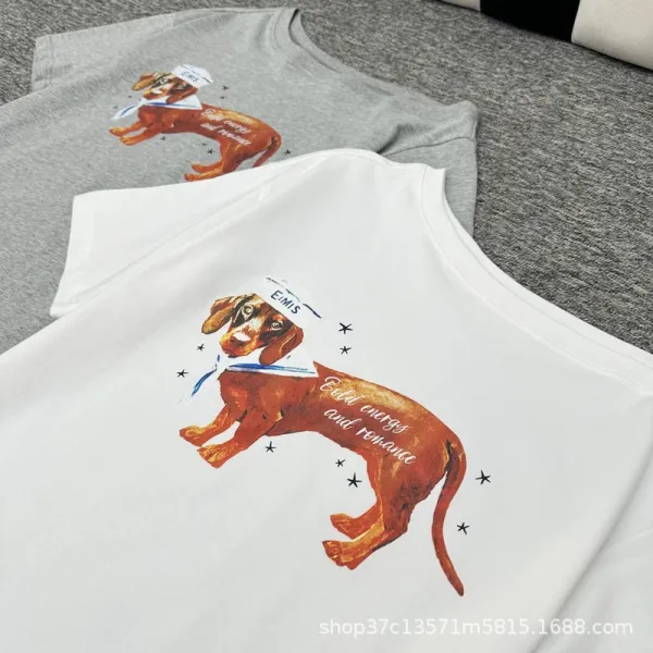 Design Dachshund Illustration Off-Shoulder White T-Shirt - 5