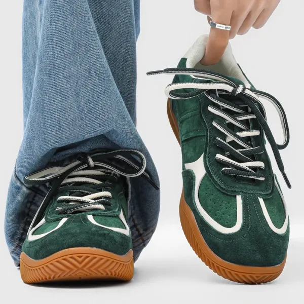 Design Suede Tennis Sneakers Green White Brown - 1