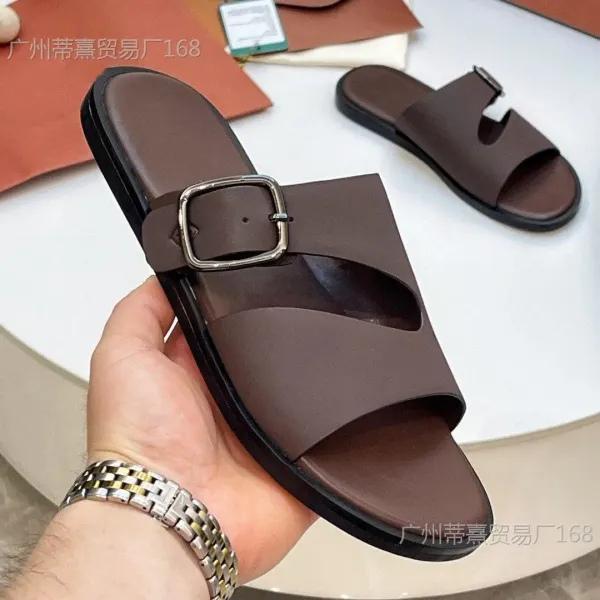 Design Buckle Slide Sandals Black Slippers - 5
