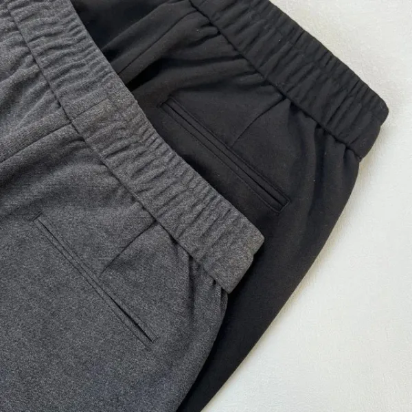 Design Paris-Style Double-Pleated Wool Blend Trousers in Charcoal and Black Dress Pants - 23