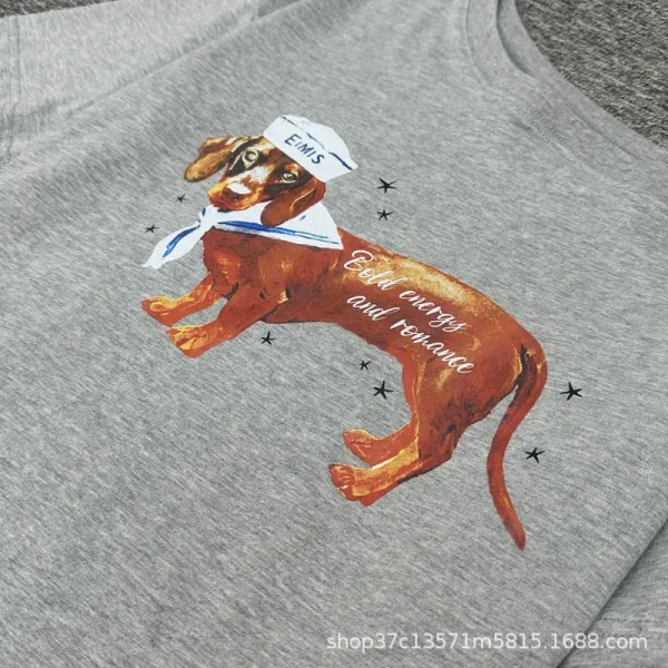 Design Dachshund Illustration Off-Shoulder White T-Shirt - 12