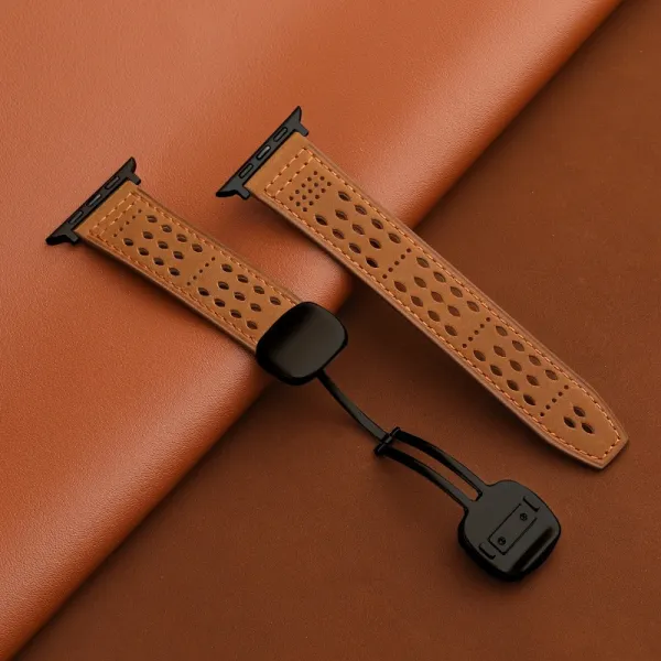 Apple Watch Leather Loop Strap Tan Perforated Smartwatch Band Smartwatches - 1