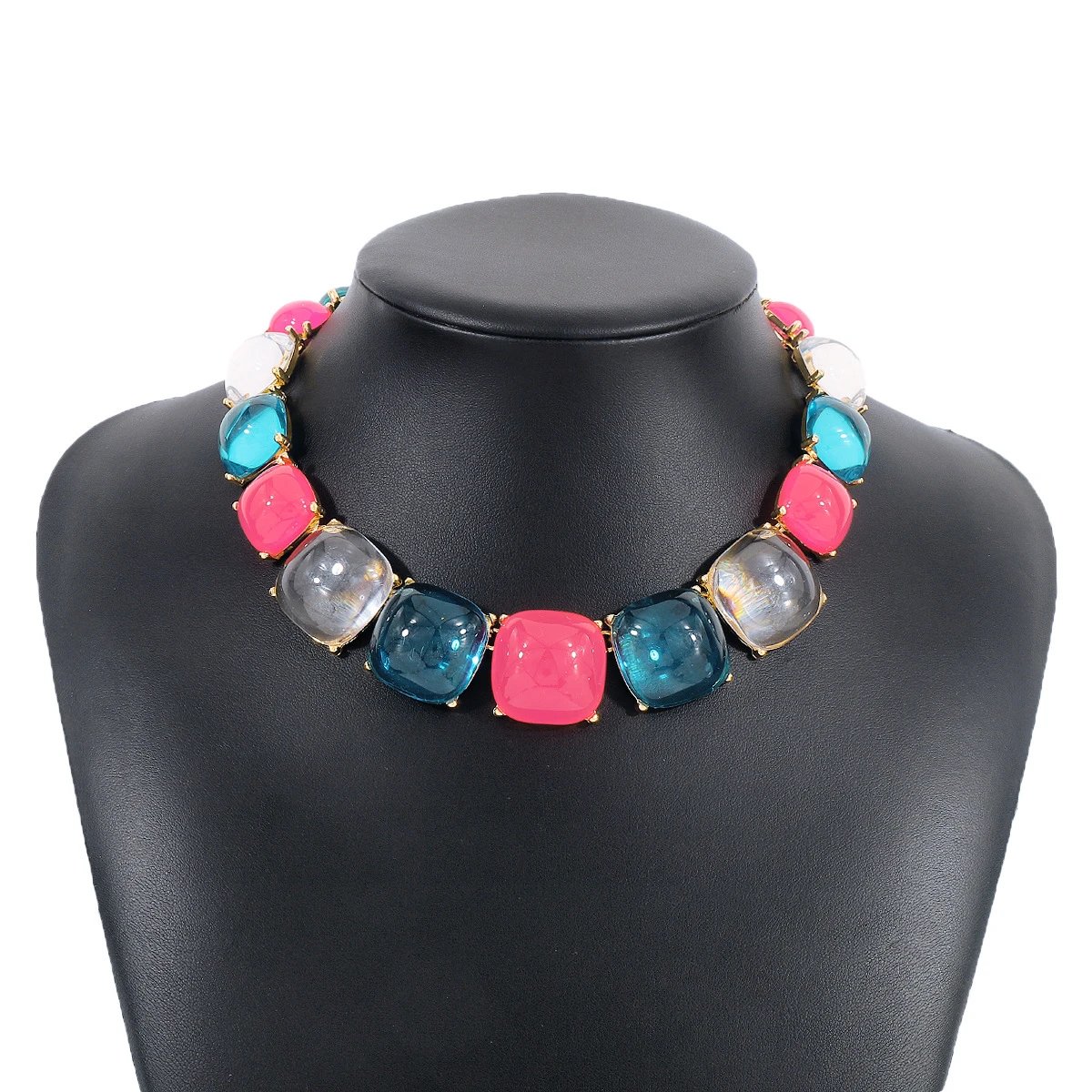 White + Blue + Rose Red Necklace