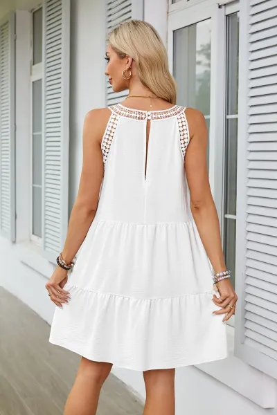 Design Black Lace-Trimmed Tiered Sleeveless Dress - 11