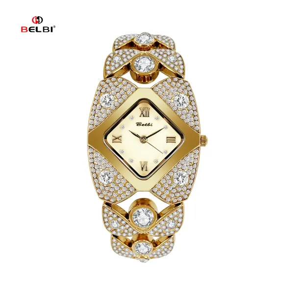 Design BELBI Diamond-Encrusted Gold-Tone Quartz Watch Watches - 1
