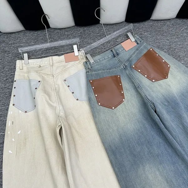 Design Wide-Leg Paint-Splatter Off-White Jeans - 5