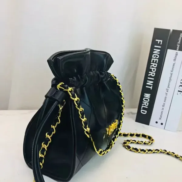 Chanel Drawstring Bucket Bag Black with Gold Chain - 6