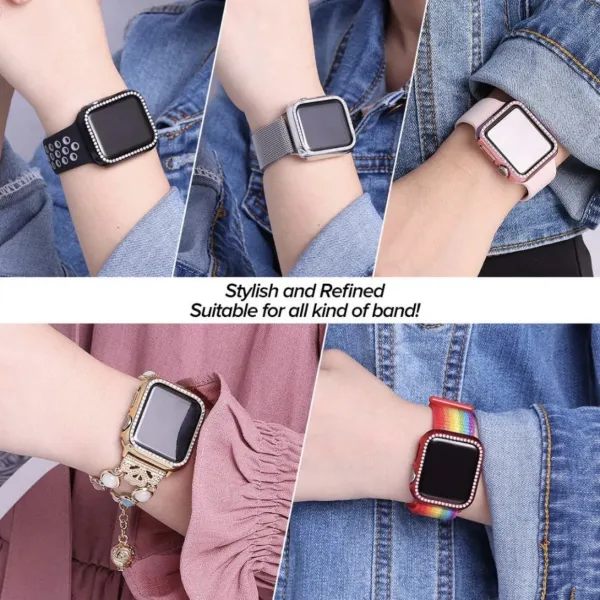 Apple Watch Crystal-Embellished Half-Case with Strap Band Smartwatches - 18