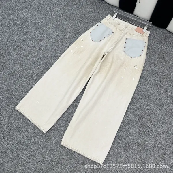 Design Wide-Leg Paint-Splatter Off-White Jeans - 9